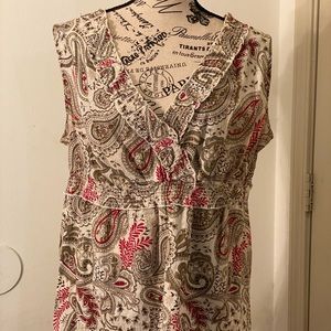 Faded glory Tan red paisley gold detail tunic 2X